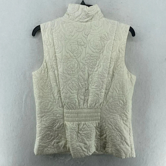 Charter Club Vest Jacket Womens M Ivory White Full-Zip Quilted Ruffled Mock Neck - Picture 2 of 11